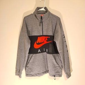 Nike Air Fleece Pullover Vintage Men's Large Gray Black Red Letters Half Zip